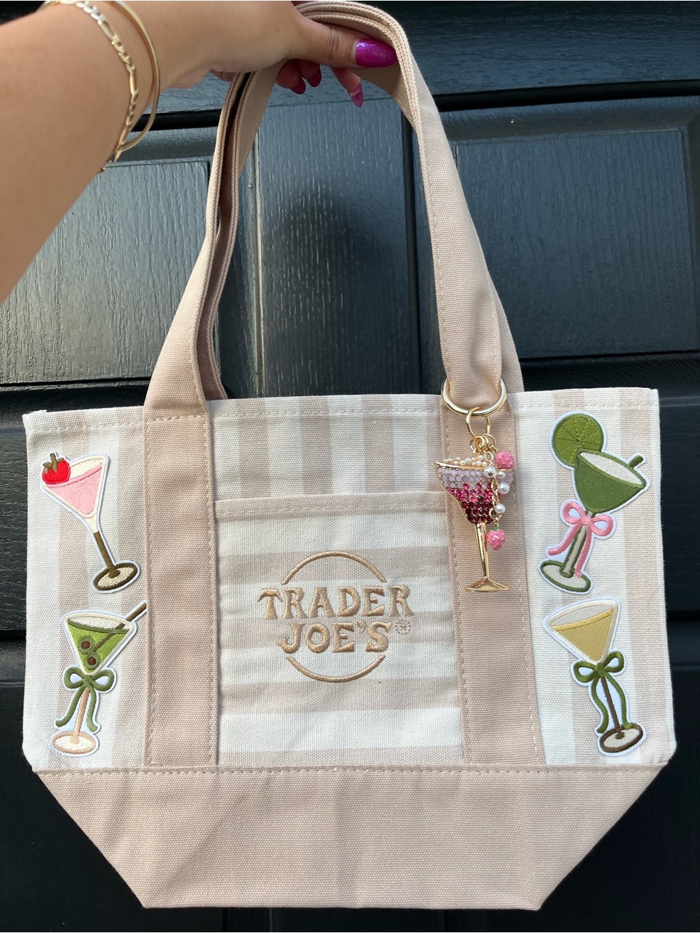 ✨ Trader Joe’s Striped Mini ‘Tini Time Tote 🍸 in Desert Sand - Charm included
